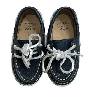 Janie and Jack Navy Blue Leather Baby Boat Shoes